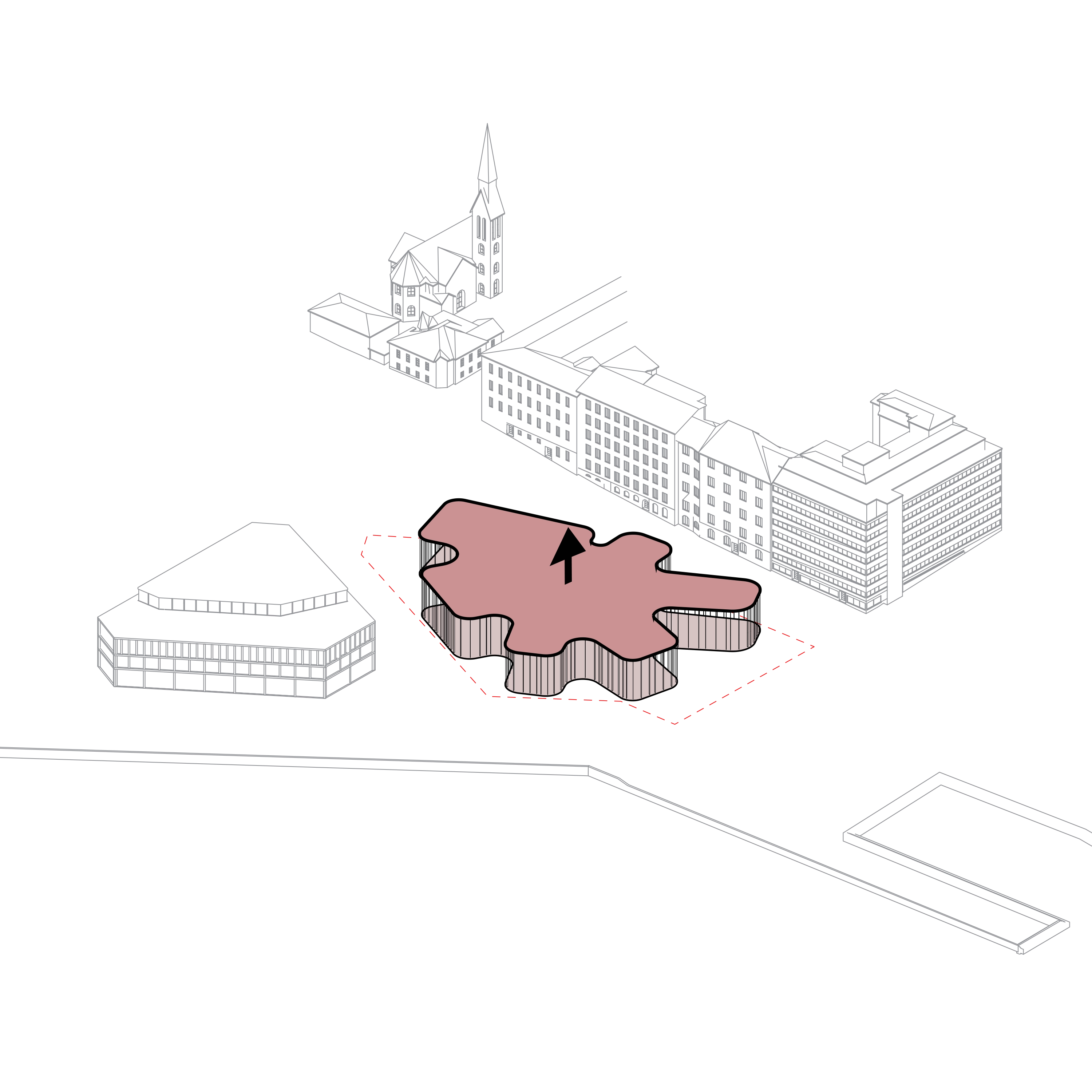 Diagram showing the Meltsinki museum function volume lifted clear of the ground.