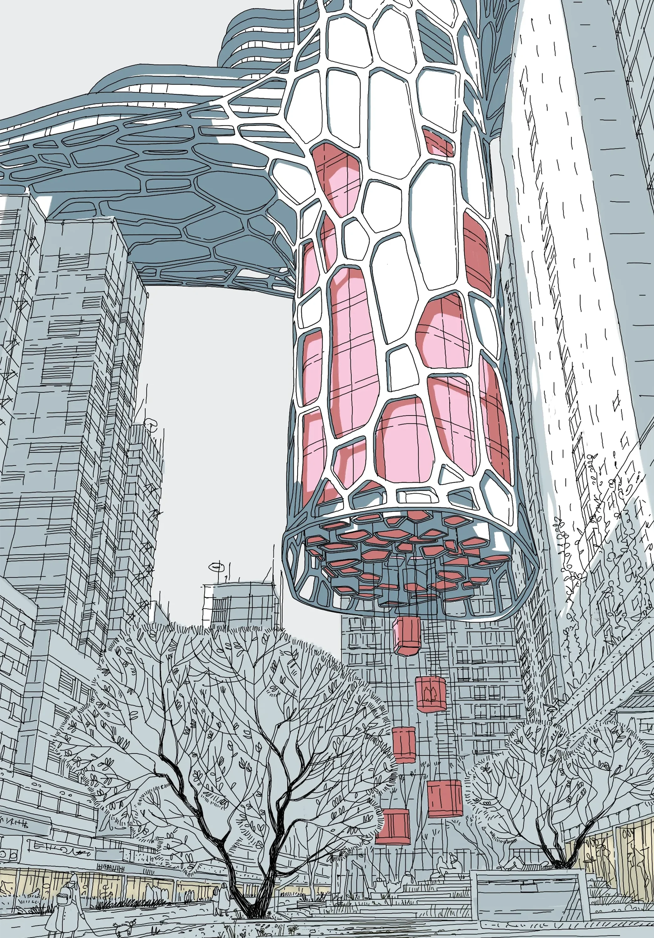 Design sketch for Red light hotel, Hong Kong, China.