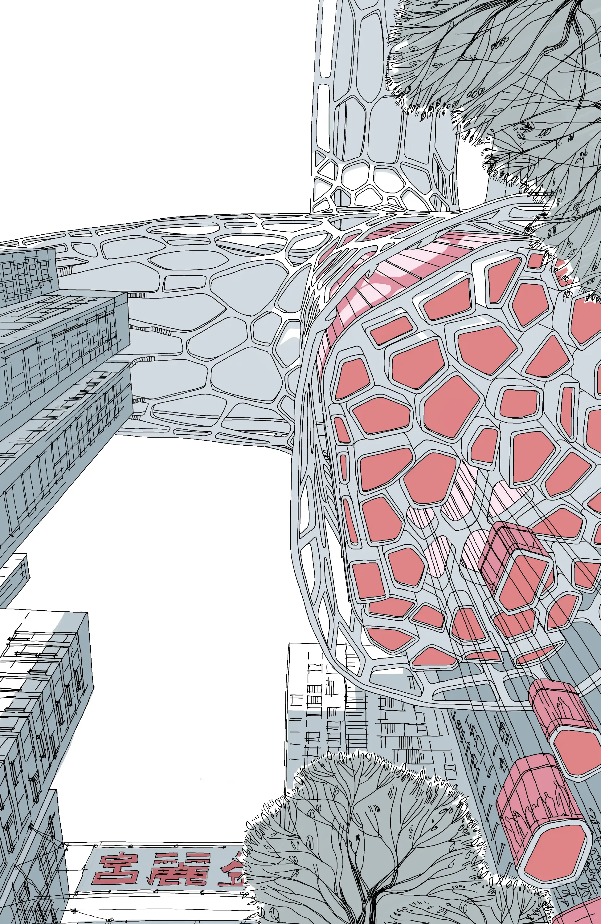 Design sketch 2 for Red light hotel, Hong Kong, China.